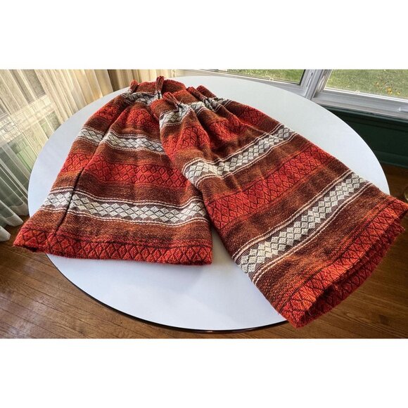 Vintage 70s curtains, brick red, brown, beige striped panel, pleated, pair - Picture 7 of 10